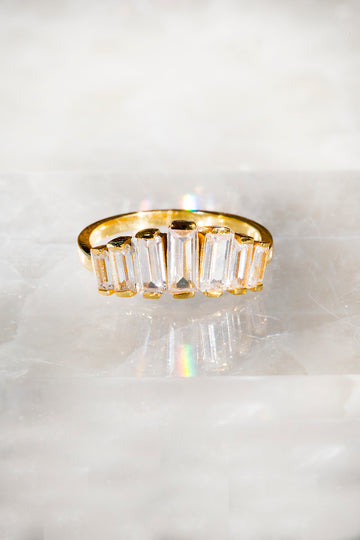 Baguette cz crown ring